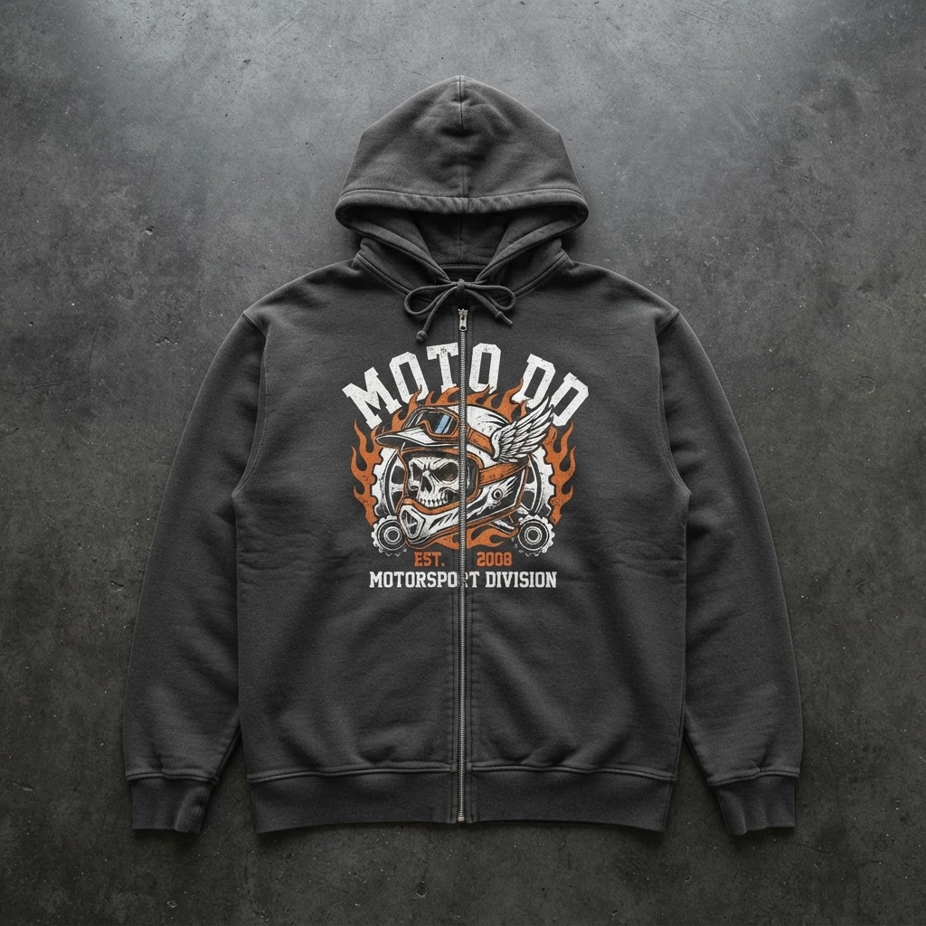 Skull Rider Zip Hoodie — Charcoal